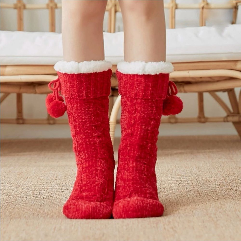 Women’s Chenille Slipper Socks Cozy Cabin Warm Winter Soft Comfy Fleece Non Slip